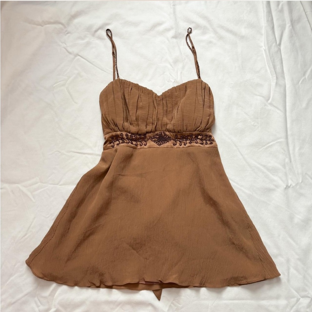 Brown Flowy Tank Top with beaded detail 
90s style top